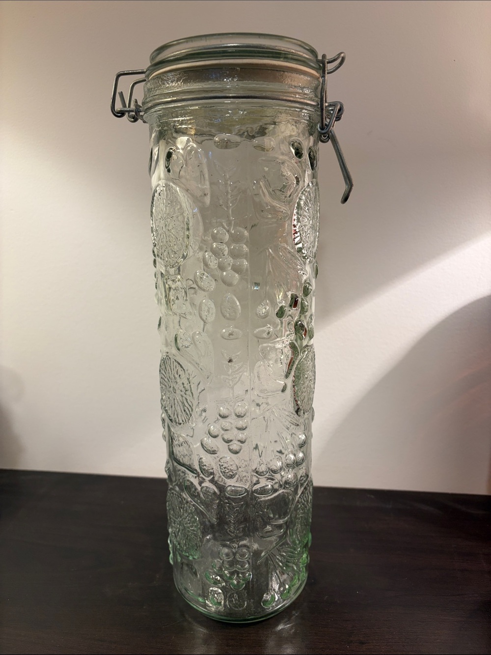 Tall Embossed Glass Canister with Clamp Lid - Clear